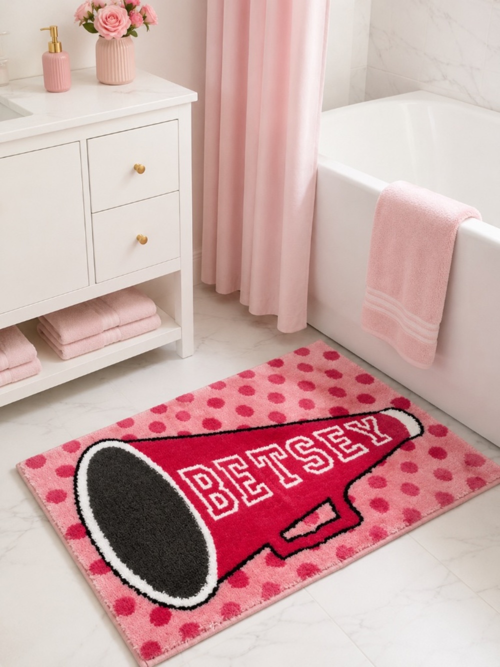 NWT Betsey Johnson Pink Megaphone Bath Rug 20x30 Plush Non-Slip Polyester